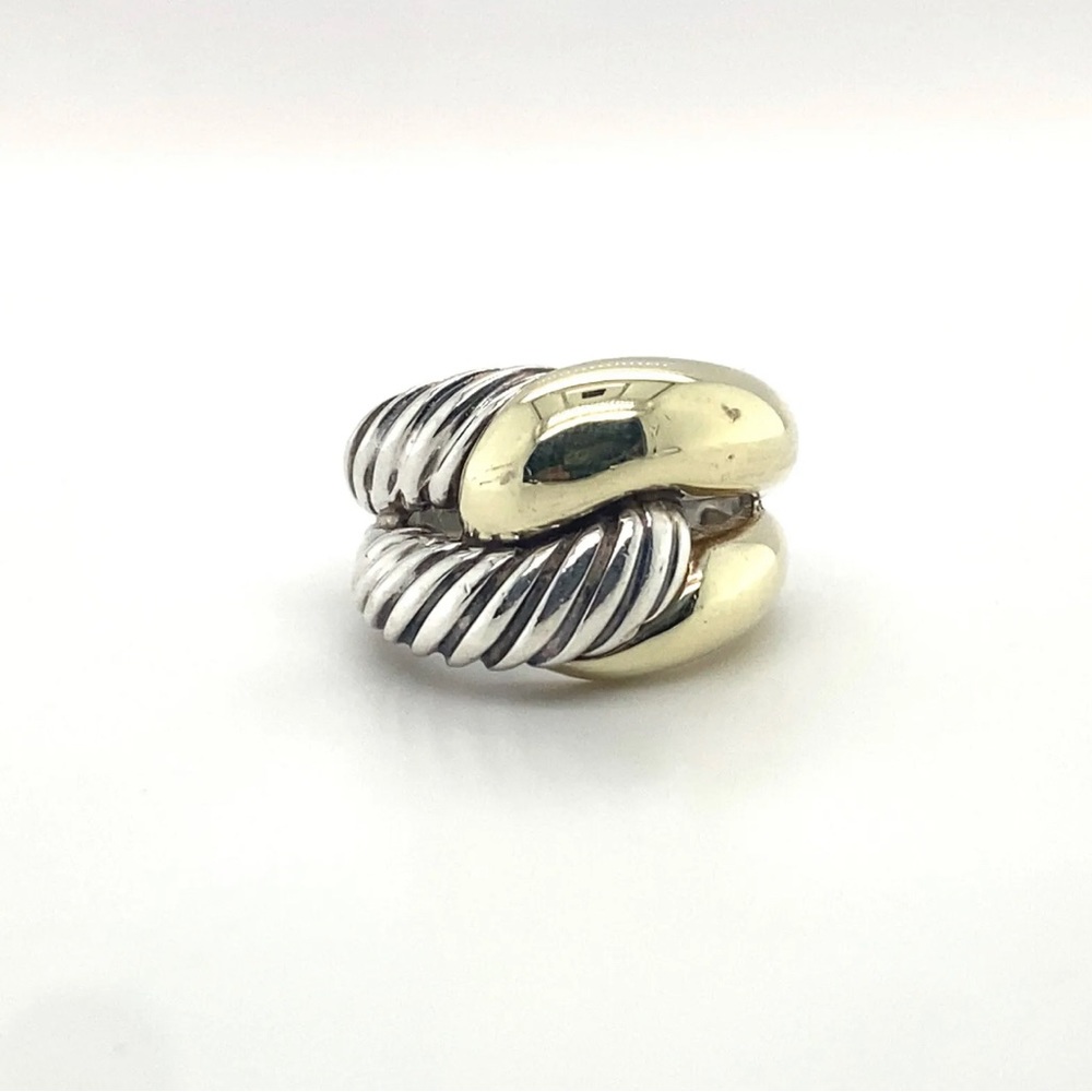 David Yurman 925 Silver & 14k Gold Labyrinth Single Loop Ring Size 5.5